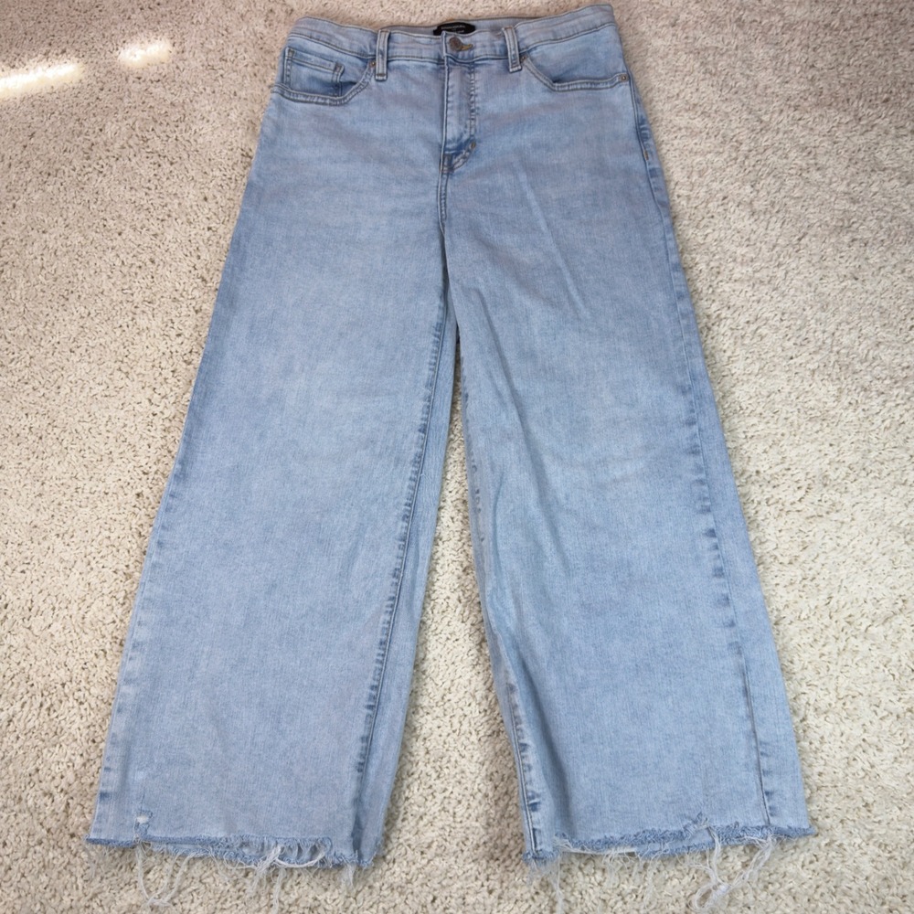 Banana Republic Wide Leg Crop Jeans Womens 29/8 Light Wash Raw Hem Boho Denim
